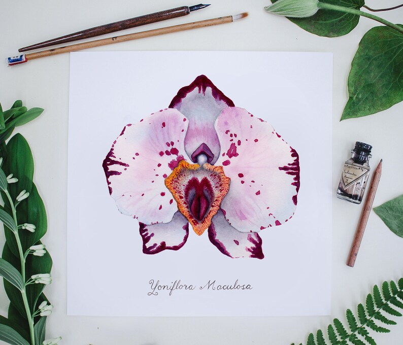 Pink Spotted Yoni Flower Fine Art Print / Feminist Botanical Orchid Illustration / Vulva / Vagina / Divine Feminine / Sacred / Erotic/ image 6