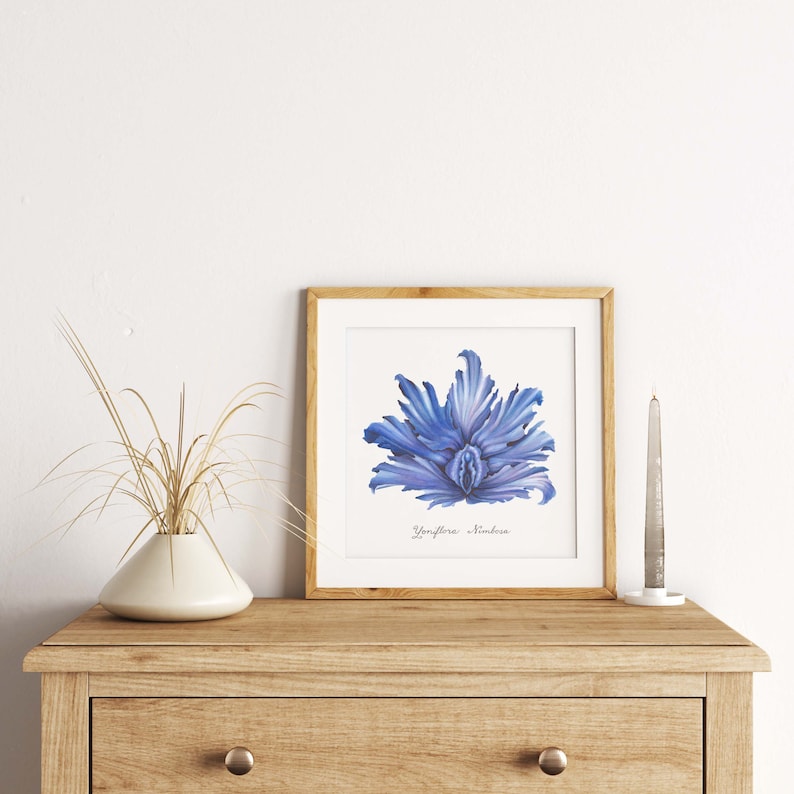 Blue Stormy Yoni Flower Fine Art Watercolor Print / Feminist Botanical Illustration / Vulva / Vagina / Divine Feminine / Sacred / Erotic/ image 5
