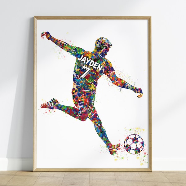 Cuadro personalizado de futbolista: Acuarela imprimible, regalo personalizado con nombre