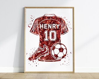 Soccer Player Personalized Wall Art: Football Gift with Name and Jersey Number (Digital Download)
