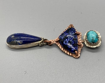 pendant of sterling silver and copper,turquose ,lapis lazuli and enamel over copper