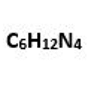 Può includere: Sfondo bianco con la formula chimica C6H12N4 in nero, centrata. Il testo è in un font sans-serif, con lettere e numeri ben definiti.