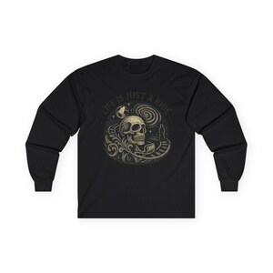 Schädel Grafik Langarm T-Shirt: Vintage Biker Stil Unisex Shirt