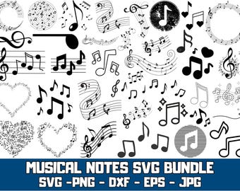 Music Notes SVG Bundle: Musical Clipart for Cricut, Silhouette (Digital Download)