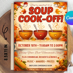 Folleto del concurso de sopas de otoño: cartel imprimible para concurso de oficina (plantilla de Canva)