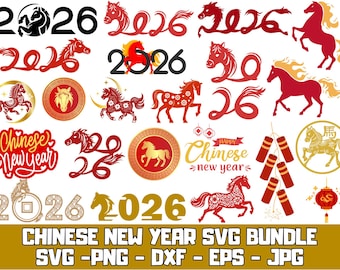 Year of the Horse 2026 SVG Bundle, Chinese New Year Clipart (digital ...