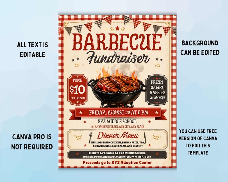 Editable BBQ Dinner Fundraiser Flyer Ticket, PTA PTO School Church ...