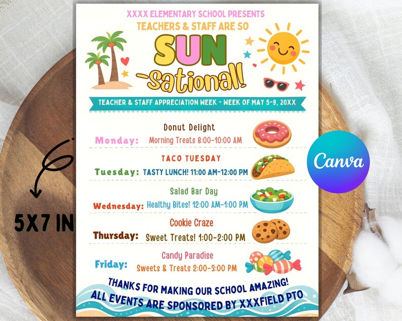 Editable Beach Theme Teacher & Staff Appreciation Sunsational Itinerary ...