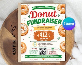 Editable Donut Fundraiser Flyer Template, School Fundraising (Canva, Digital Download)