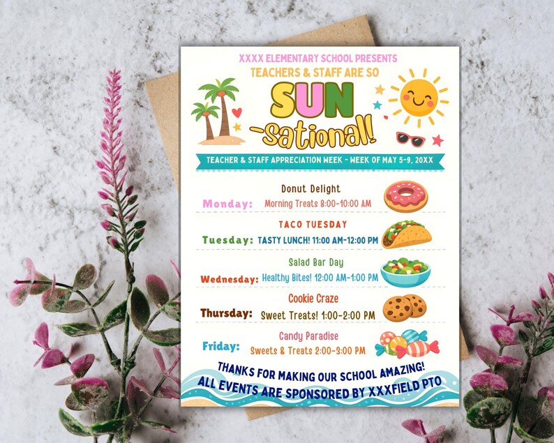 Editable Beach Theme Teacher & Staff Appreciation Sunsational Itinerary ...