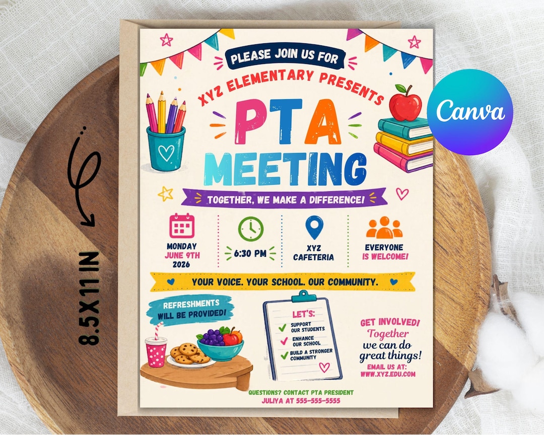 Spring PTA Meeting Flyer Template | Editable PTO Event Invitation ...