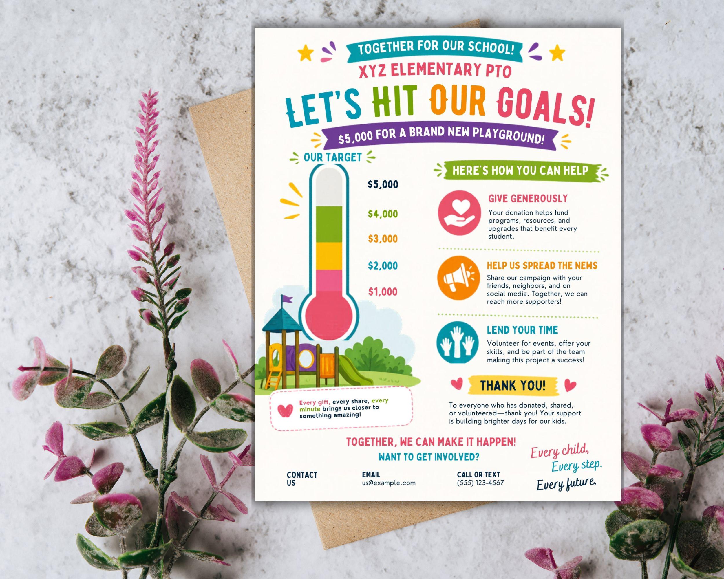 Fundraising Goal Tracker PTA Flyer Fundraiser Thermometer Template PTO ...