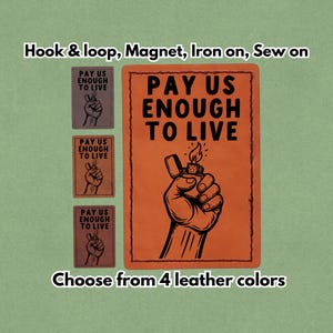 Betala oss tillräckligt för att leva - Läderlapp - Magnet, kardborreband, stryk- och sy-på