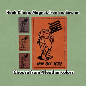 Portland Frog Hop Off ICE - motstå fascismen - Lädermärke - Magnet, kardborreband, stryk- och sy-på