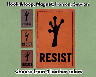 Portland Frog hand RESIST - PU vegan Leather Patch - Available in Magnet, Hook and Loop fastener, Iron on & Sew on
