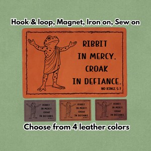 Portland Frog Ribbit in Mercy Croak In Defiance - Ice Out - Leather Patch - Magnet, Hook and Loop, Iron on and Sew on