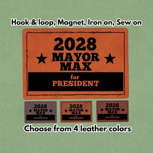2028 SINDACO MAX per Presidente - Toppa in pelle - Magnete, gancio e passante, stirabile e cucibile