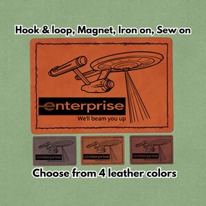 "Enterprise We'll pick you up - Aufnäher ""Memo"" aus Leder - Magnet, Klettverschluss, zum Aufbügeln und aufnähen."