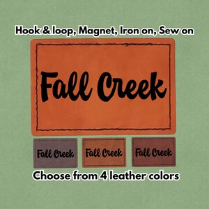 Fall Creek - レザーパッチ - PNW オレゴン - マグネット、フック＆ループ、アイロン接着、縫い付け