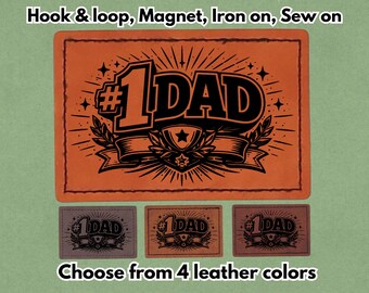 DAD #1 - PU vegan Leather Patch - Available in Magnet, Hook and Loop fastener, Iron on & Sew on