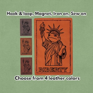 Portland Frog Lady Riberty - Statue of Liberty  - Ice Out - Leather Patch  - Magnet, Hook and Loop, Iron on and Sew on