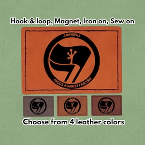 Portland Frogs Against Fascism Amphipha - Ice Out - Leather Patch  - Magnet, Hook and Loop, Iron on and Sew on