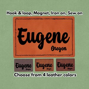 Eugene, Oregón - Parche de cuero - Noroeste del Pacífico - Imán, gancho y bucle, termoadhesivo y cosido