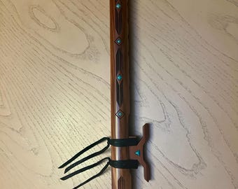 Odell Borg Native American Flute Key of C | Handcrafted Cedar Flute with Turquoise Inlay | Signed Wooden Flute | Collectible Instrument