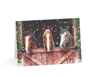 Tarjetas navideñas de caballos - Cálidos establos y corazones felices (Juego de 10)