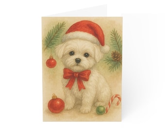 Tarjetas navideñas de cachorros malteses - Tarjetas navideñas para mascotas (Juego de 10)