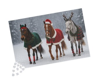 Rompecabezas de caballos de vacaciones, juego de invierno de 1014 piezas