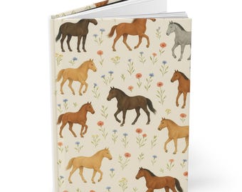 Diario de tapa dura personalizable con diseño de caballo y páginas rayadas