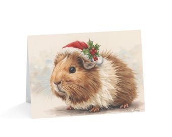 Tarjetas navideñas con temática de conejillos de Indias - Tarjetas festivas de felicitación, juego de 10