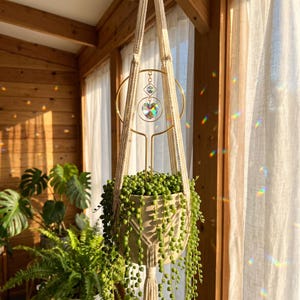 Crystal Suncatcher Plant Trellis with Celestial Design, Decorative Plant Support Stake for Houseplant Gift, Boho Window Botanical Accent image 4