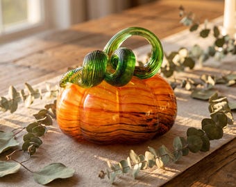 Glass Pumpkin Decor, Handmade Art Glass Pumpkin, Halloween Home Accent, Fall Harvest Table Decor Gift, Halloween Thanksgiving Centerpiece