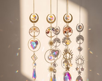 Tree of Life Crystal Suncatcher, Window Hanging Decor, Boho Rainbow Prism Gift for Home