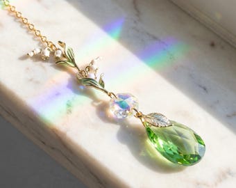 Lily of the Valley Crystal Suncatcher, Floral Window Hanging Decor, Botanical Sun Catcher Gift Home Garden Cottagecore Wall Accent