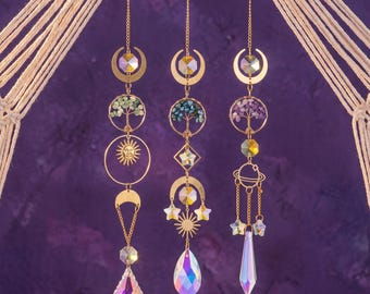 Crystal Suncatcher Tree of Life Hanging Ornament, Celestial Window Decor, Boho Sun Catcher Gift for Home
