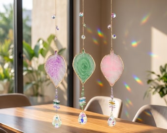 Resin Leaf Suncatcher with Crystal Prism, Botanical Window Hanging Decor, Nature Inspired Gift for Home