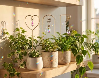 Plant Trellis Crystal Suncatcher, Decorative Plant Stake for Houseplants, Plant Lover Gift, Window Rainbow Decor