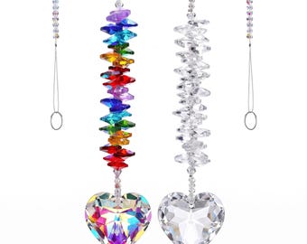 Crystal Heart Suncatcher, Rainbow Window Ornament, Romantic Hanging Decor Gift for Home Garden