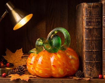 Glass Pumpkin Decor, Handmade Fall Pumpkin Ornament for Halloween Home Decor, Thanksgiving Centerpiece and Autumn Gift, Harvest Home Decor