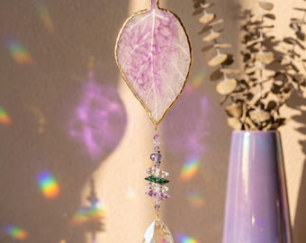 Resin Leaf Crystal Suncatcher, Botanical Window Hanging Decor, Nature Inspired Gift for Home Garden Room