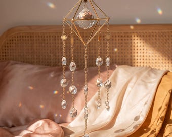 Crystal Suncatcher with Sun Charm, Hanging Window Decor, Rainbow Prism Gift, Boho Celestial Room Decor,  Balcony Window Accent