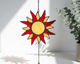 Stained Glass Sun Catcher, Floral Sun Window Hanging, Celestial Home Decor Gift, Boho Garden Room Accent