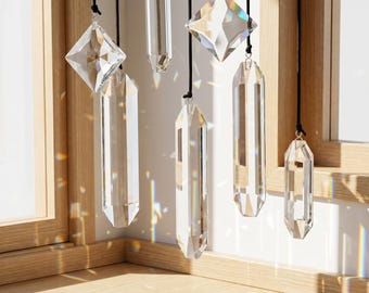 K9 Crystal Prism Suncatcher Set, Window Hanging Ornament, Boho Cottagecore Accent,  Living Room Bedroom Studio Decor, Housewarming Gift