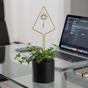 Crystal Suncatcher Plant Trellis with Celestial Design, Decorative Plant Support Stake for Houseplant Gift, Boho Window Botanical Accent image 5
