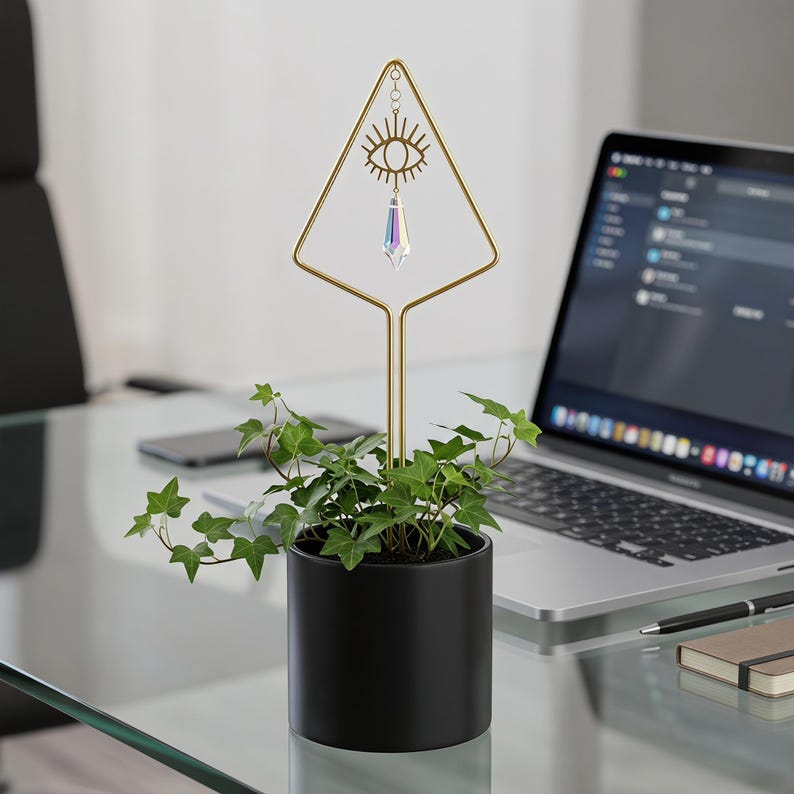 Crystal Suncatcher Plant Trellis with Celestial Design, Decorative Plant Support Stake for Houseplant Gift, Boho Window Botanical Accent image 5