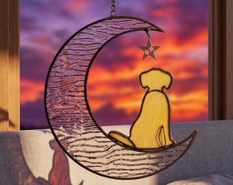 Dog Window Hanging with Crescent Moon Design, Pet Lover Gift, Celestial Window Decor for Dog Mom