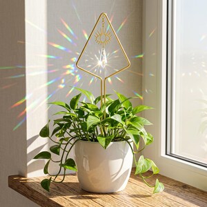 Crystal Suncatcher Plant Trellis with Celestial Design, Decorative Plant Support Stake for Houseplant Gift, Boho Window Botanical Accent image 8